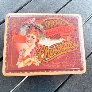 Vintage Art Deco Red Candy Chocolate Tin & Lid Only